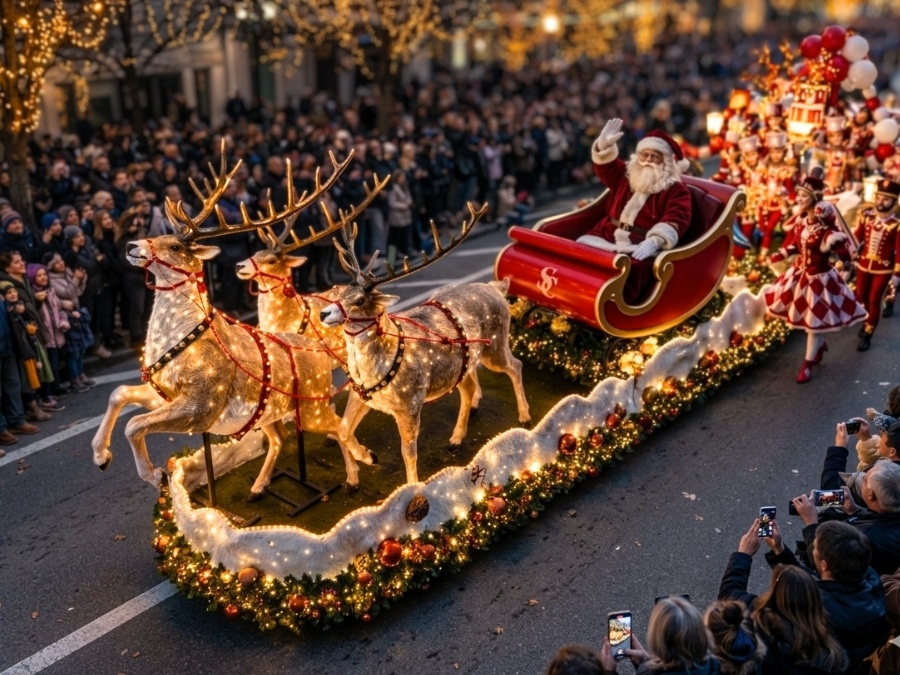 La Grande Parade de Noël ENVOL avec 6 comédiens et chariot lumineux