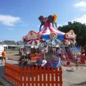 Carrousel Manège Vintage Années 70 - 4 Chaises Volantes Métal Coloré - Jouet Mécanique Boîte D'origine